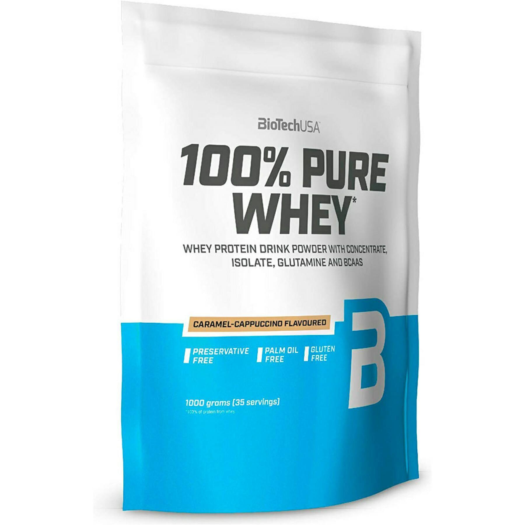 Confezione da 10 buste di proteine del siero di latte pure al 100% Biotech USA - Caramel-cappuccino - 454g