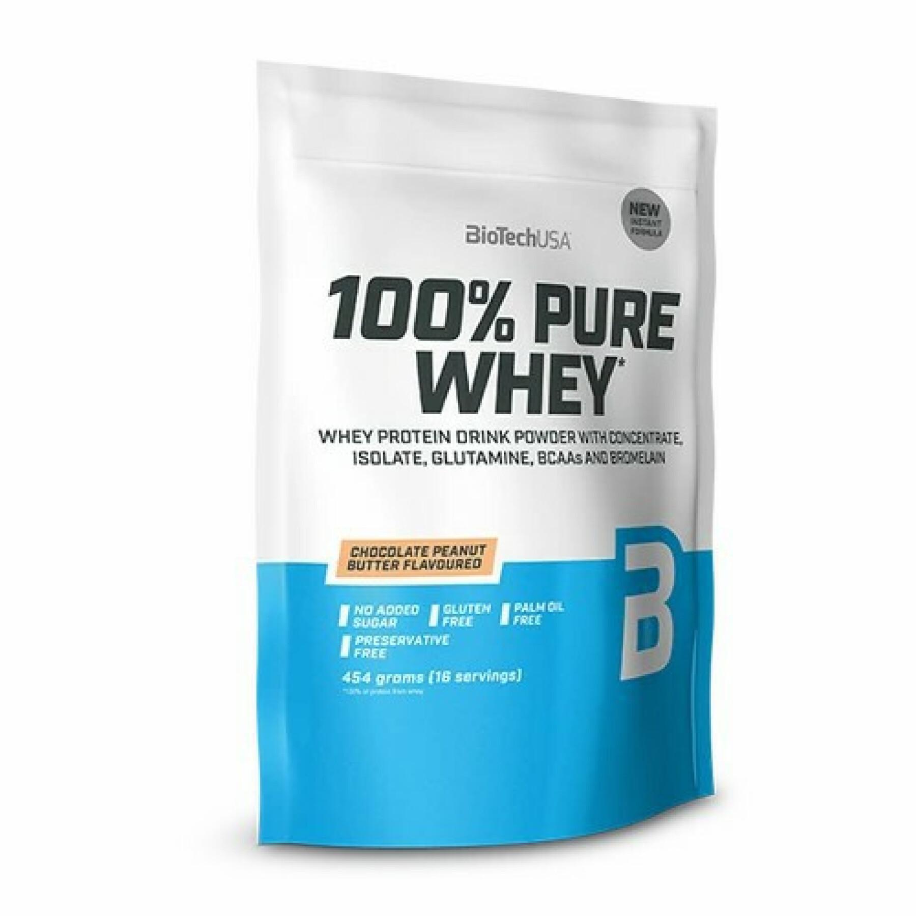 Sacchetti di proteine del siero di latte pure al 100% Biotech USA - Chocolat-beurre de noise - 454g