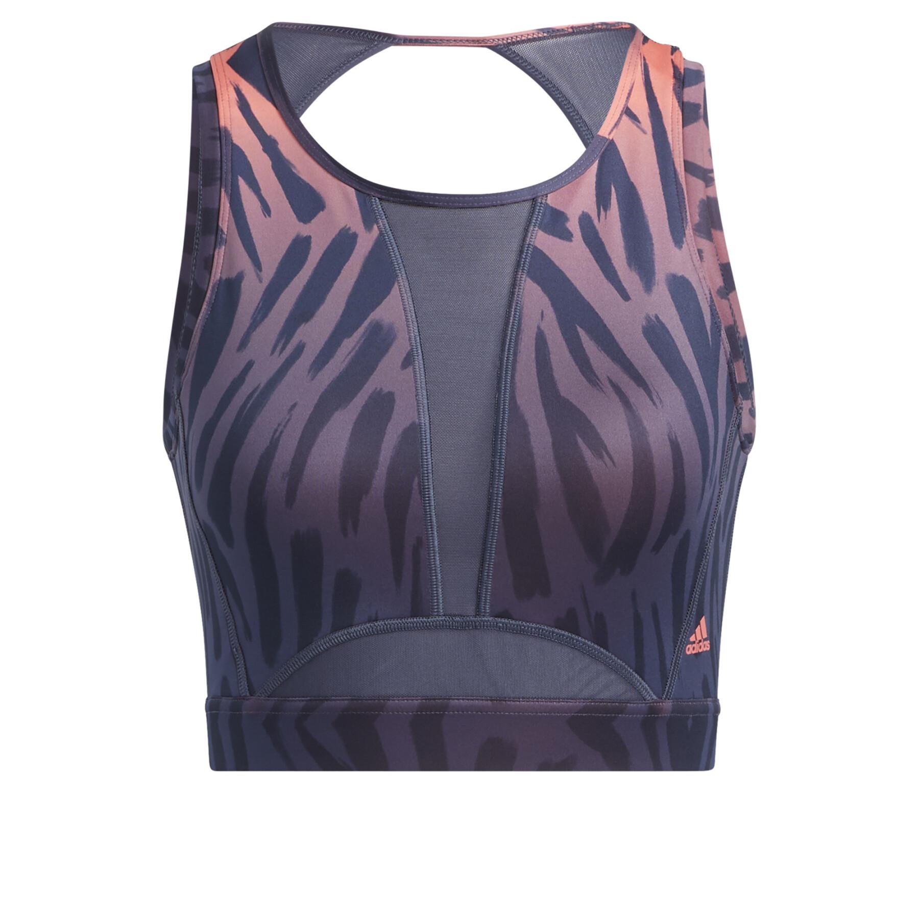 Reggiseno sportivo da donna Adidas Training Light-Support Long-Line Tiger-Print
